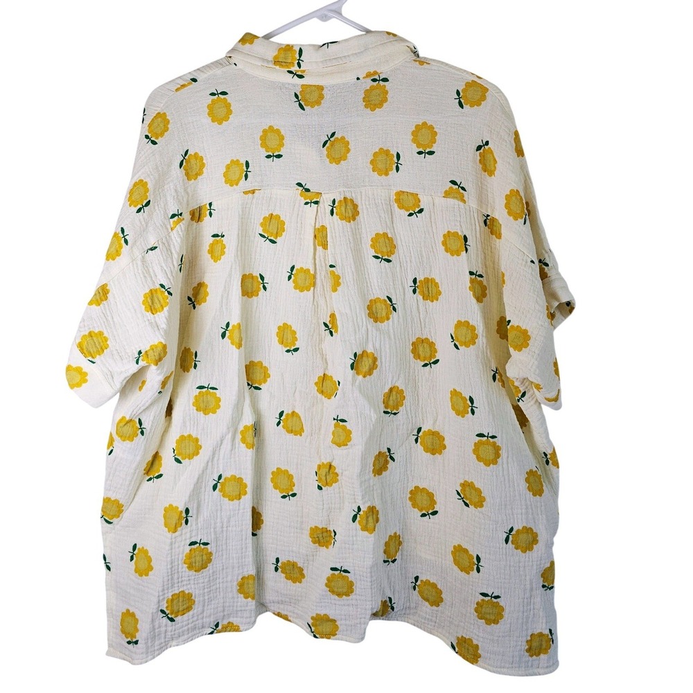 AnnieWear Los Angeles Yellow Floral Cotton Gauze Button Down Shirt XL Street - Picture 5 of 6